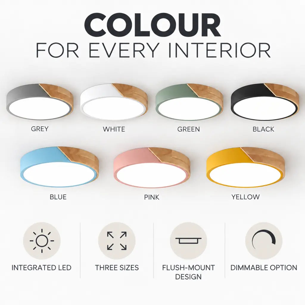 Colorful Wooden Round LED Flush Ceiling Light