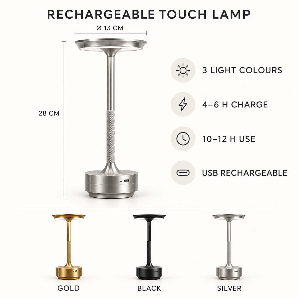 Cordless Rechargeable Touch Table Lamp with 3 Colour Temperatures