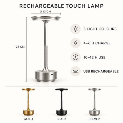 Cordless Rechargeable Touch Table Lamp with 3 Colour Temperatures