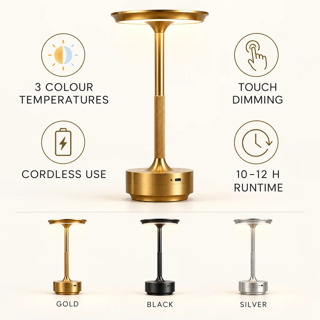 Cordless Rechargeable Touch Table Lamp with 3 Colour Temperatures