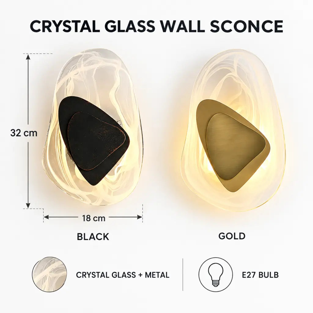 Crystal Glass Wall Sconce with Fluid Design