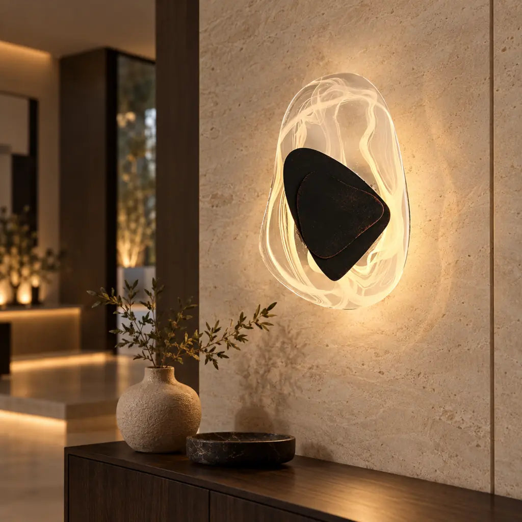 Crystal Glass Wall Sconce with Fluid Design