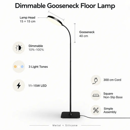 Dimmable Gooseneck Floor Lamp with Adjustable Height