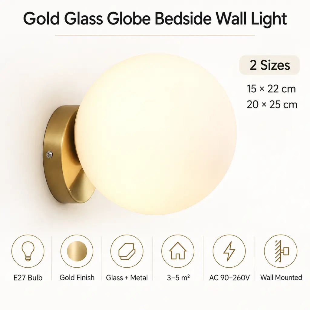 Gold Glass Globe Bedside Wall Light