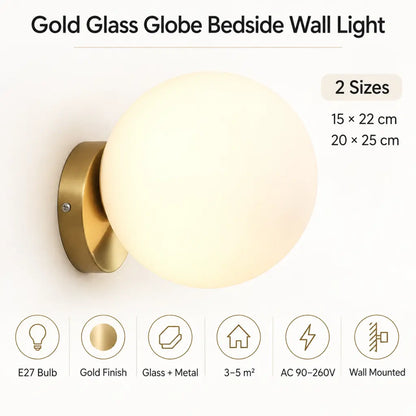 Gold Glass Globe Bedside Wall Light