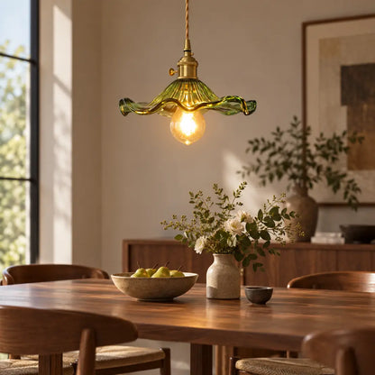 Hibiscus Flower Vintage Glass Pendant Light