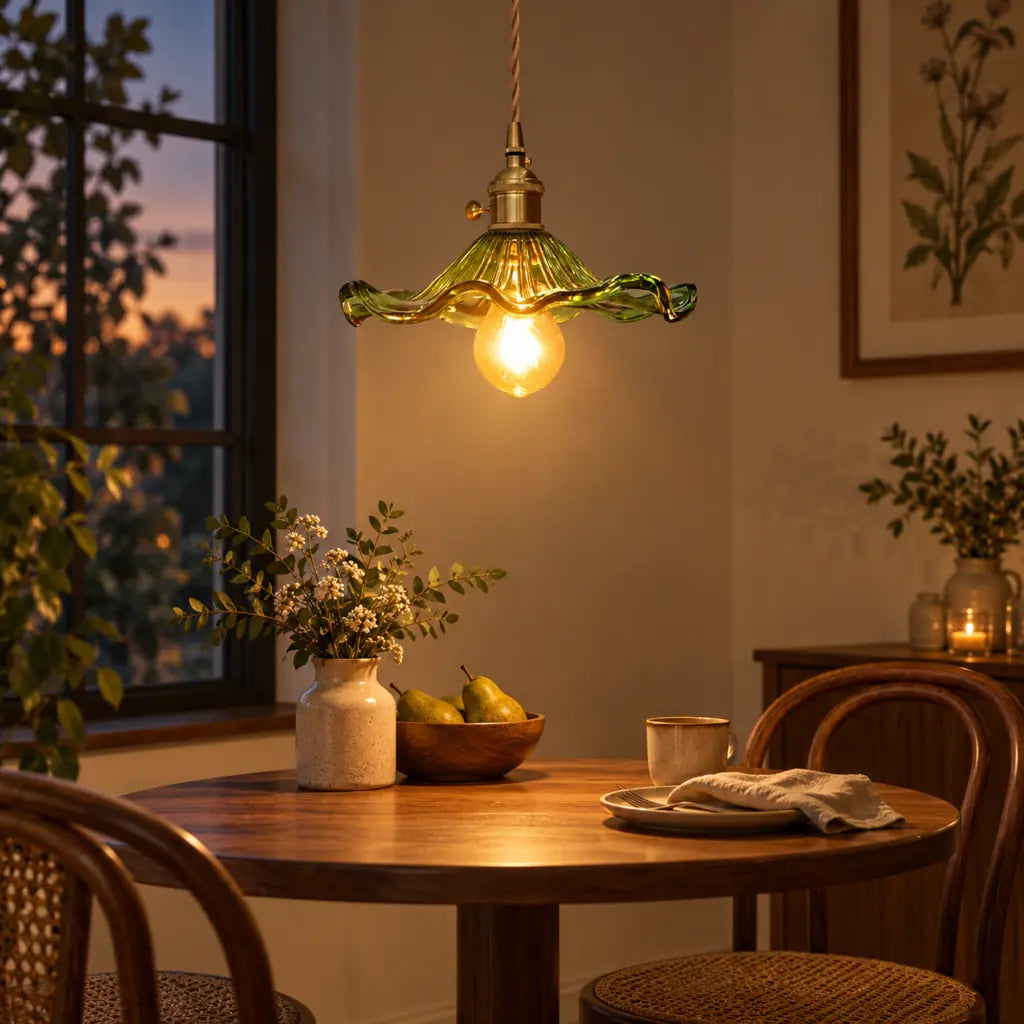 Hibiscus Flower Vintage Glass Pendant Light