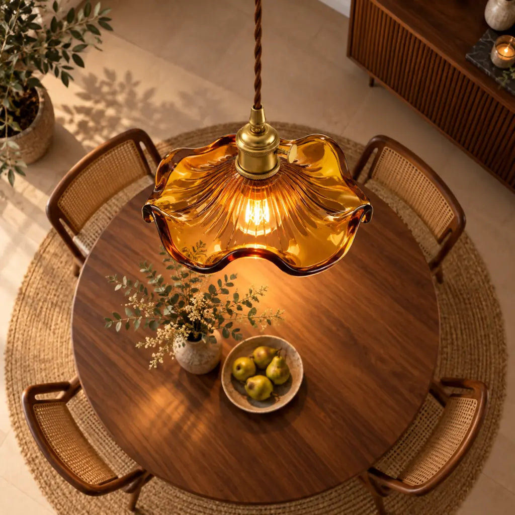 Hibiscus Flower Vintage Glass Pendant Light