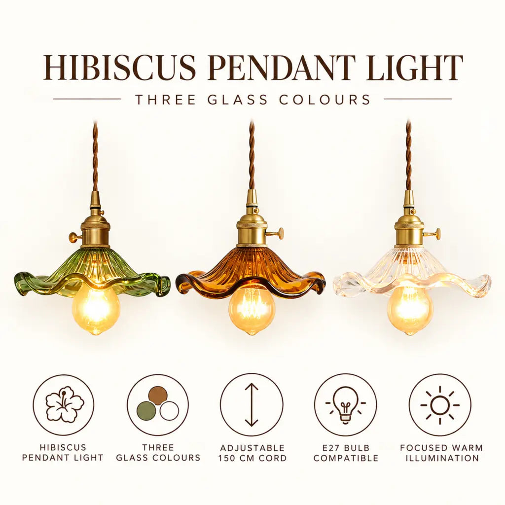Hibiscus Flower Vintage Glass Pendant Light