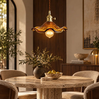 Hibiscus Flower Vintage Glass Pendant Light