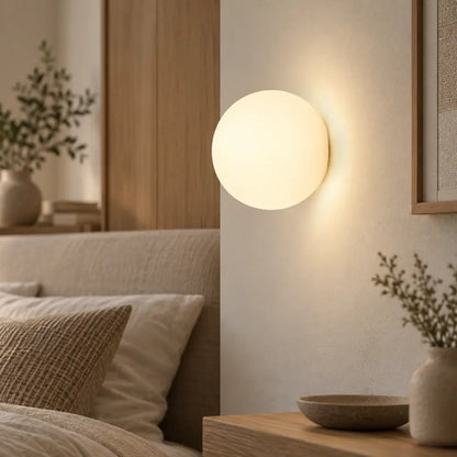 Japandi Globe White Glass Wall Light Sconce
