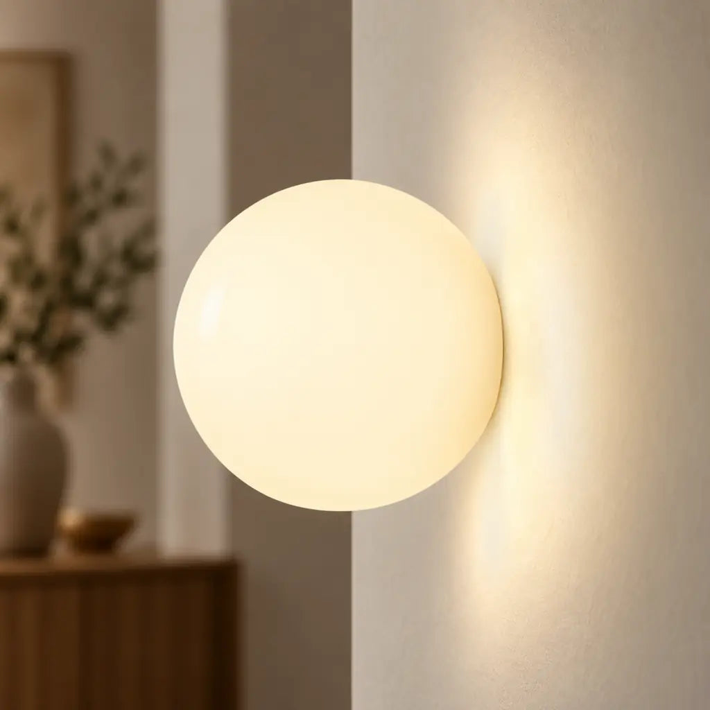 Japandi Globe White Glass Wall Light Sconce