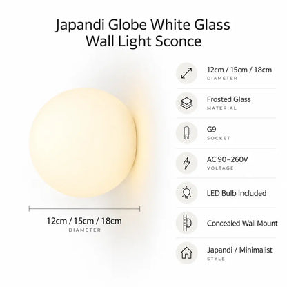 Japandi Globe White Glass Wall Light Sconce