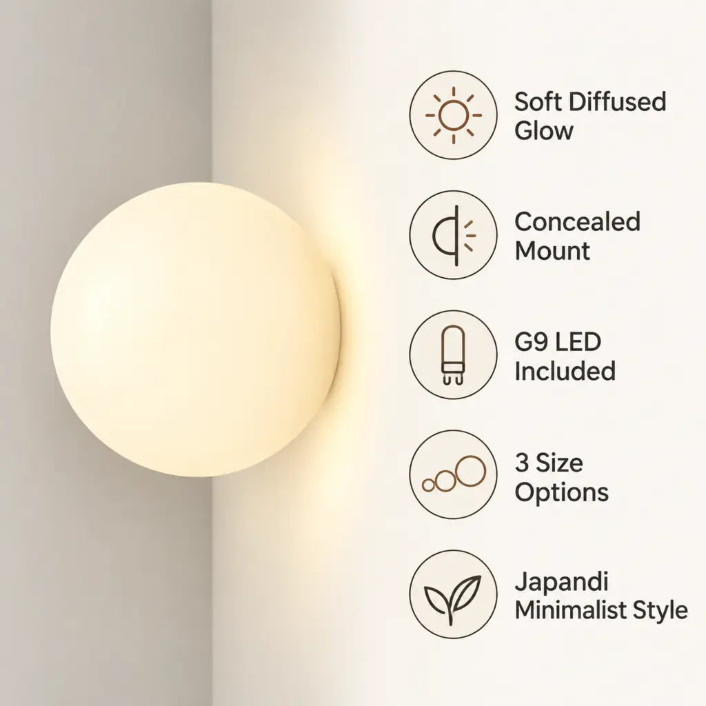Japandi Globe White Glass Wall Light Sconce
