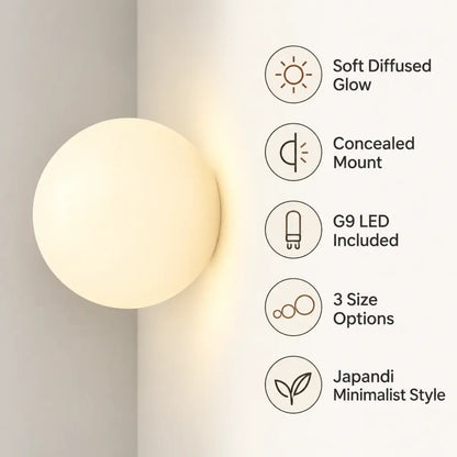 Japandi Globe White Glass Wall Light Sconce