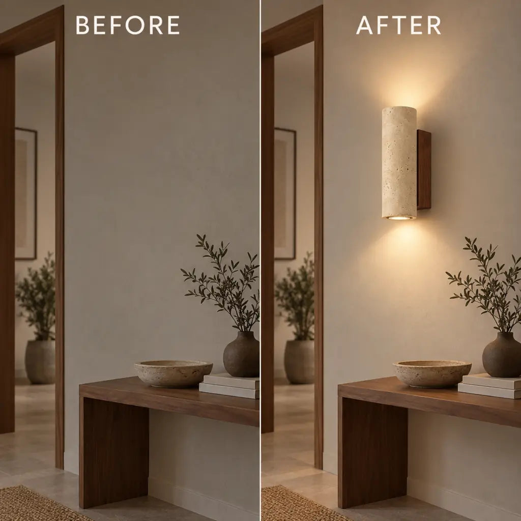 Japandi Natural Travertine Wall Lamp
