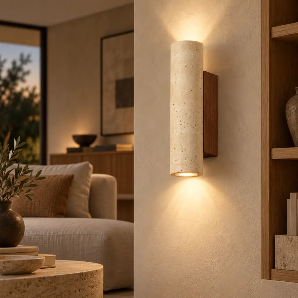 Japandi Natural Travertine Wall Lamp