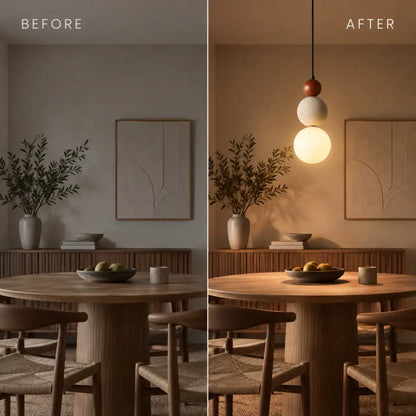 Japandi Travertine & Wood 3 Globes Pendant Light