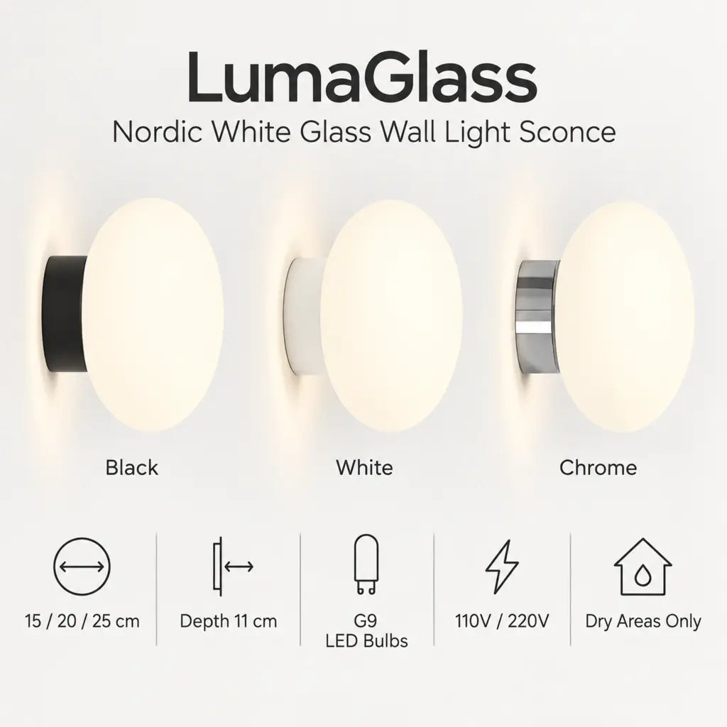 LumaGlass Nordic White Glass Wall Light Sconce