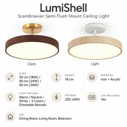 LumiShell Scandinavian Semi Flush Mount Ceiling Light