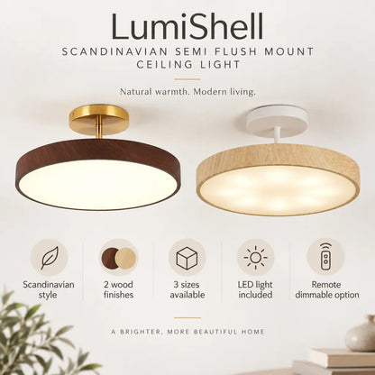LumiShell Scandinavian Semi Flush Mount Ceiling Light