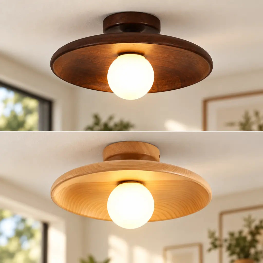 LunaTimber Wood Round Semi Flush Mount Ceiling Light