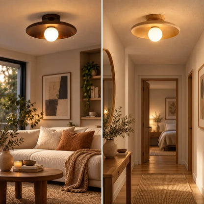 LunaTimber Wood Round Semi Flush Mount Ceiling Light