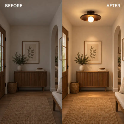LunaTimber Wood Round Semi Flush Mount Ceiling Light