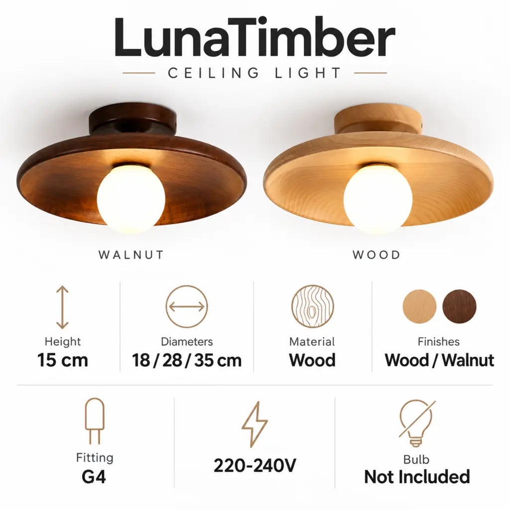 LunaTimber Wood Round Semi Flush Mount Ceiling Light