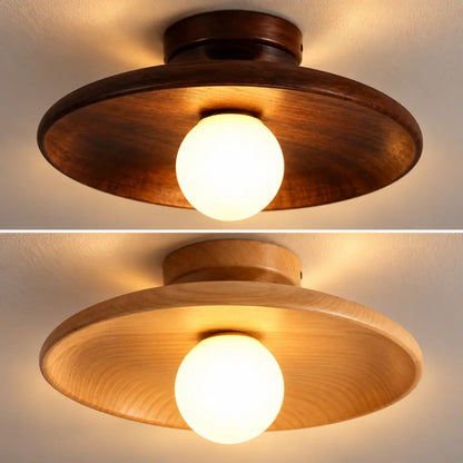 LunaTimber Wood Round Semi Flush Mount Ceiling Light