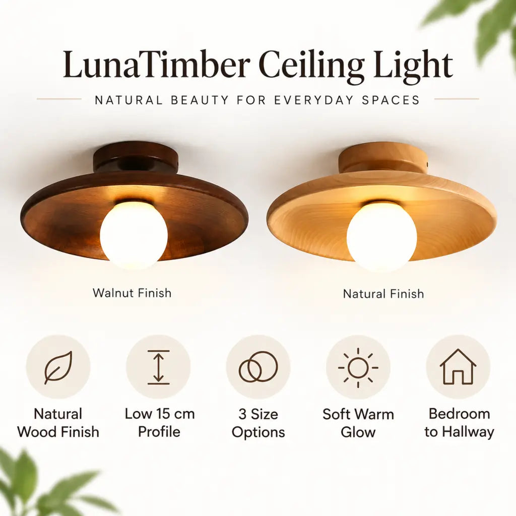 LunaTimber Wood Round Semi Flush Mount Ceiling Light