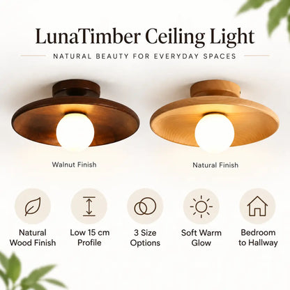 LunaTimber Wood Round Semi Flush Mount Ceiling Light