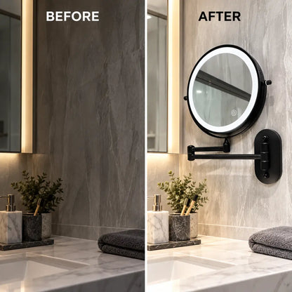 Matte Black Wall-Mounted LED Makeup Mirror with Magnification