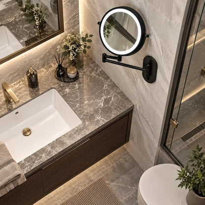 Matte Black Wall-Mounted LED Makeup Mirror with Magnification