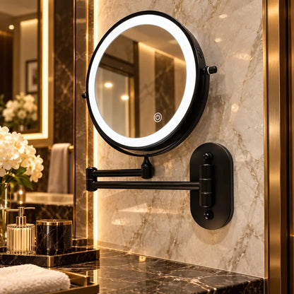 Matte Black Wall-Mounted LED Makeup Mirror with Magnification