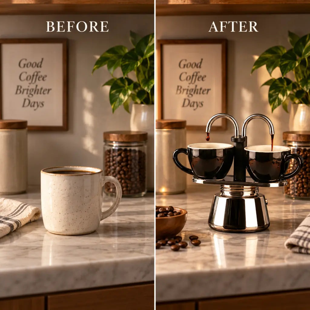 Mini Dual Spout Moka Pot – 2 Cup Stainless Steel Espresso Maker