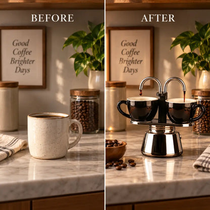 Mini Dual Spout Moka Pot – 2 Cup Stainless Steel Espresso Maker