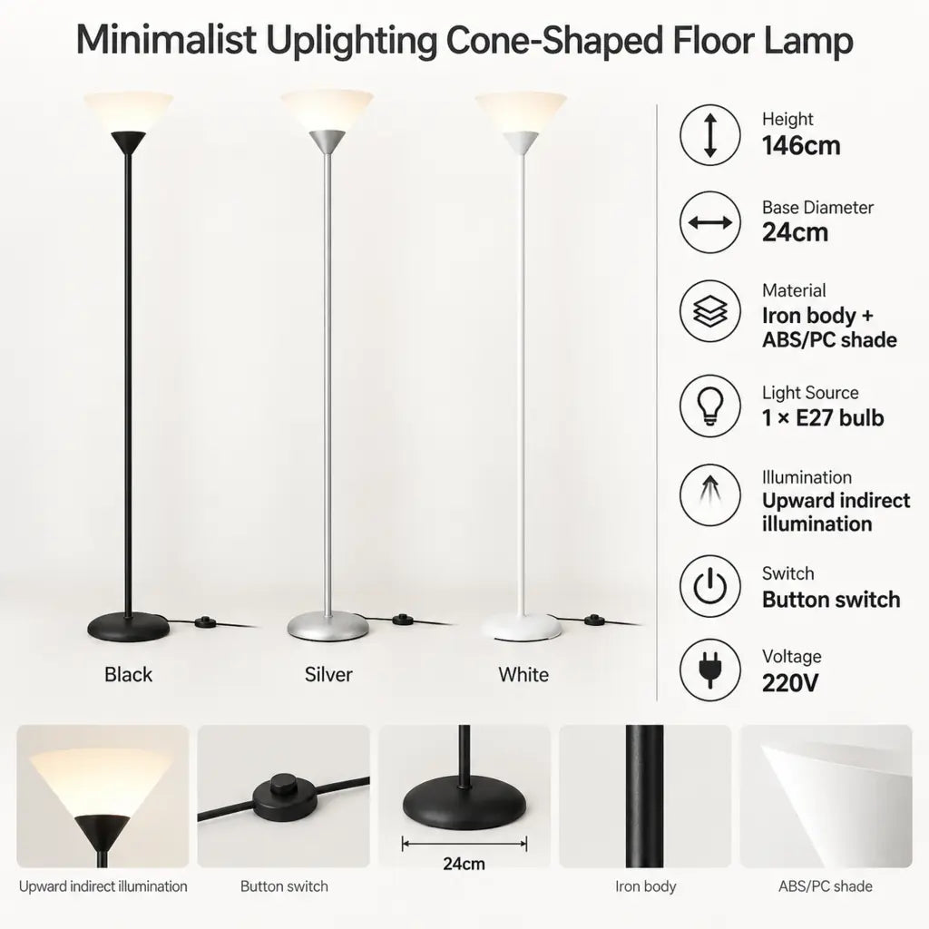 Minimalist Uplighting Cone-Shaped Floor Lamp