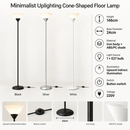 Minimalist Uplighting Cone-Shaped Floor Lamp