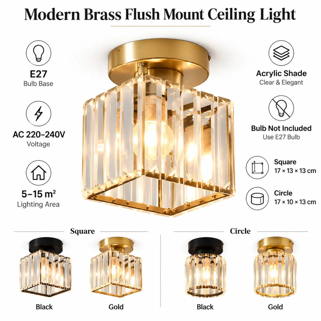 Modern Brass Flush Mount Ceiling Light with Acrylic Shade