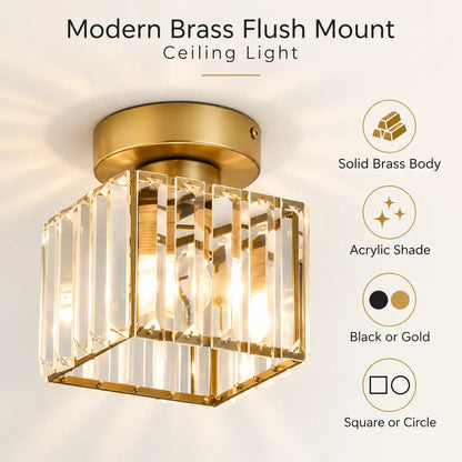 Modern Brass Flush Mount Ceiling Light with Acrylic Shade