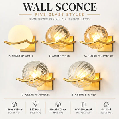 Modern Gold Glass Globe Wall Sconce