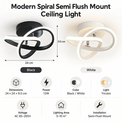 Modern Spiral Semi Flush Mount Ceiling Light
