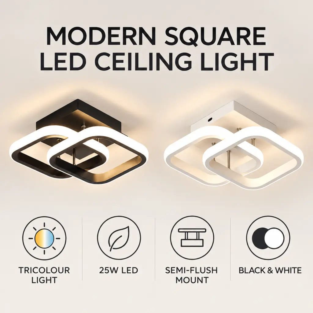 Modern Square LED Semi Flush Mount Ceiling Light