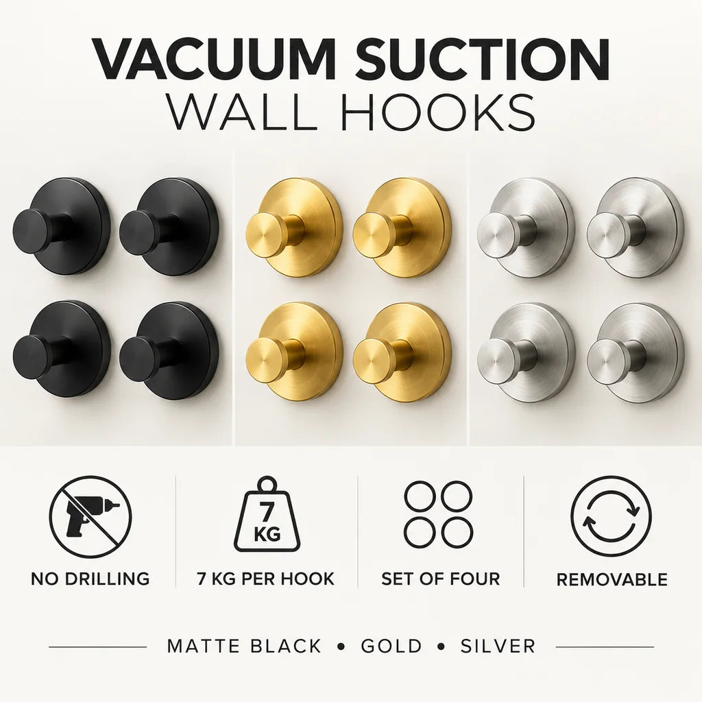 Modern Vacuum Suction Wall Hooks — Set of 4