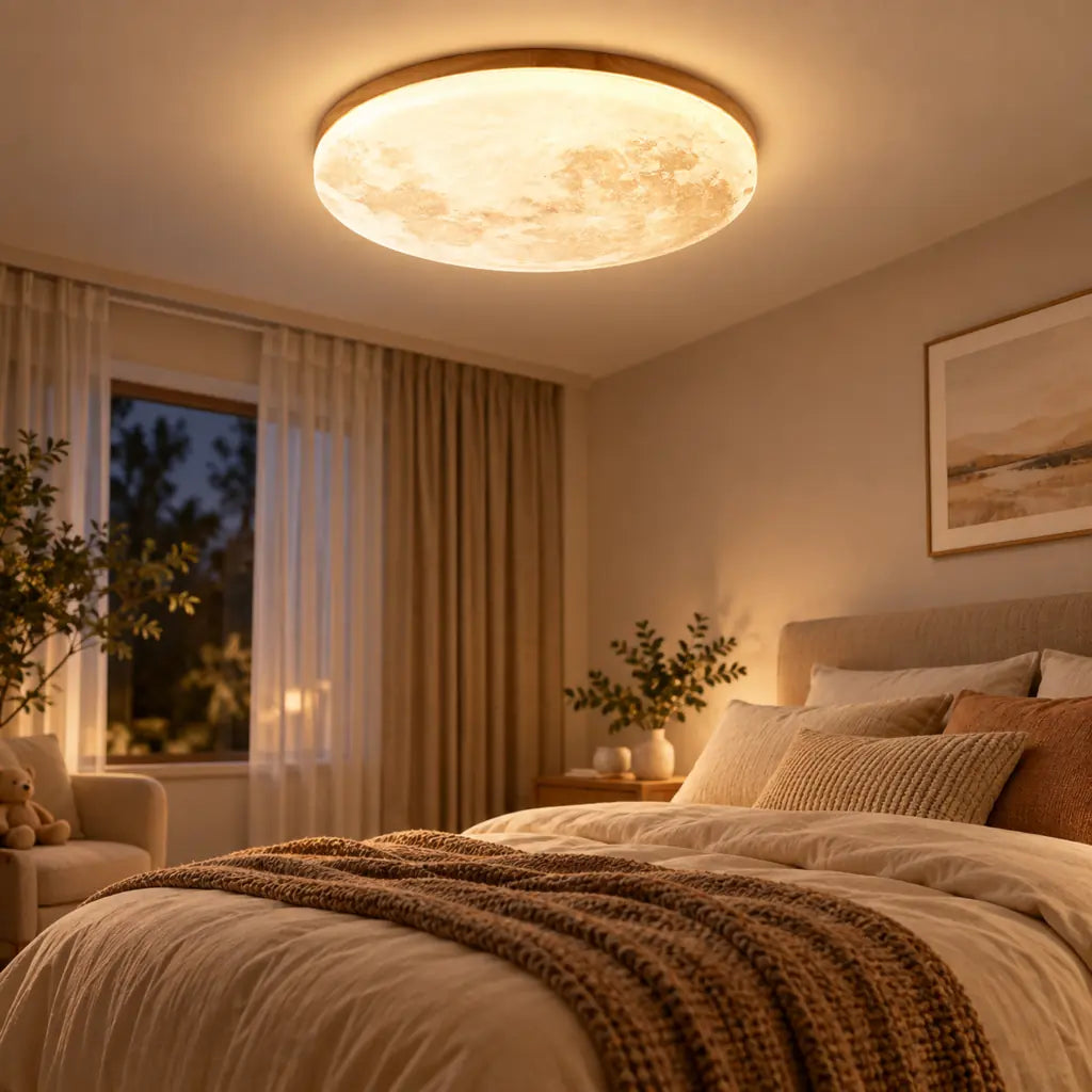 Moon LED Ceiling Light with Wooden Frame
