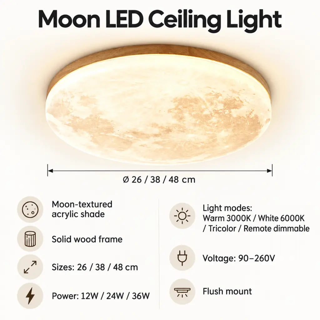 Moon LED Ceiling Light with Wooden Frame