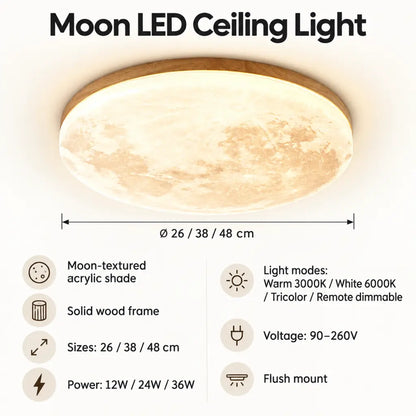 Moon LED Ceiling Light with Wooden Frame