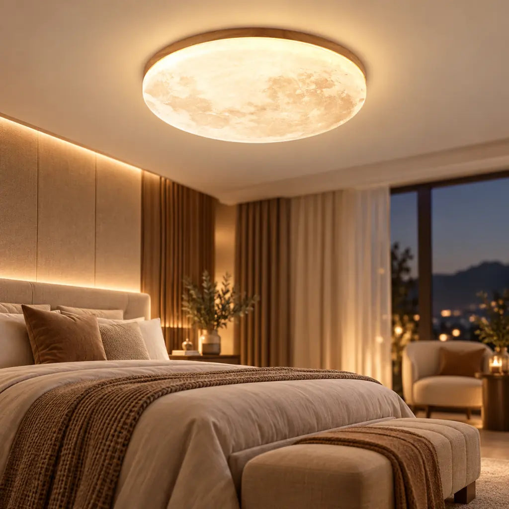 Moon LED Ceiling Light with Wooden Frame