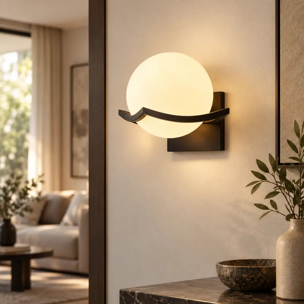 Noirelle Glass Sphere Wall Sconce Light with Black Finish